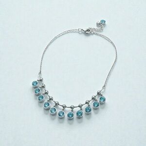 Swarovski Aqua Blue Crystal Statement Bib Necklace Silver NWT